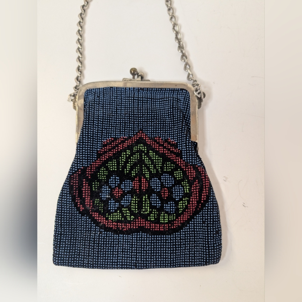 Victorian Petite Blue Western Style Mini Bag With Mirror Inside.